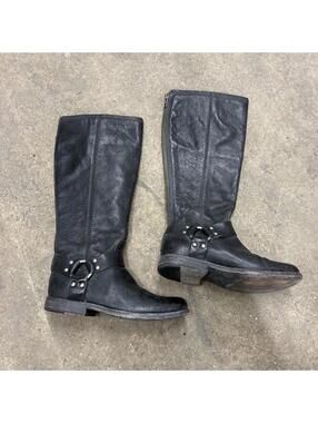 Vintage Black Frye Leather Moto Harness Boots